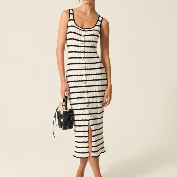 NWT Commense Striped Knit Midi Dress with Front Buttons and Slit Detail XS - Picture 1 of 4